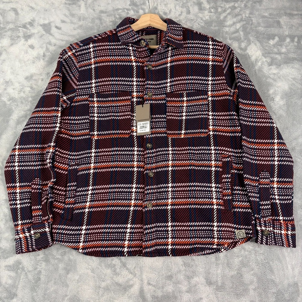 Amongst Others Mens Medium Textured Knit Overshirt Jacket Red Navy NEW